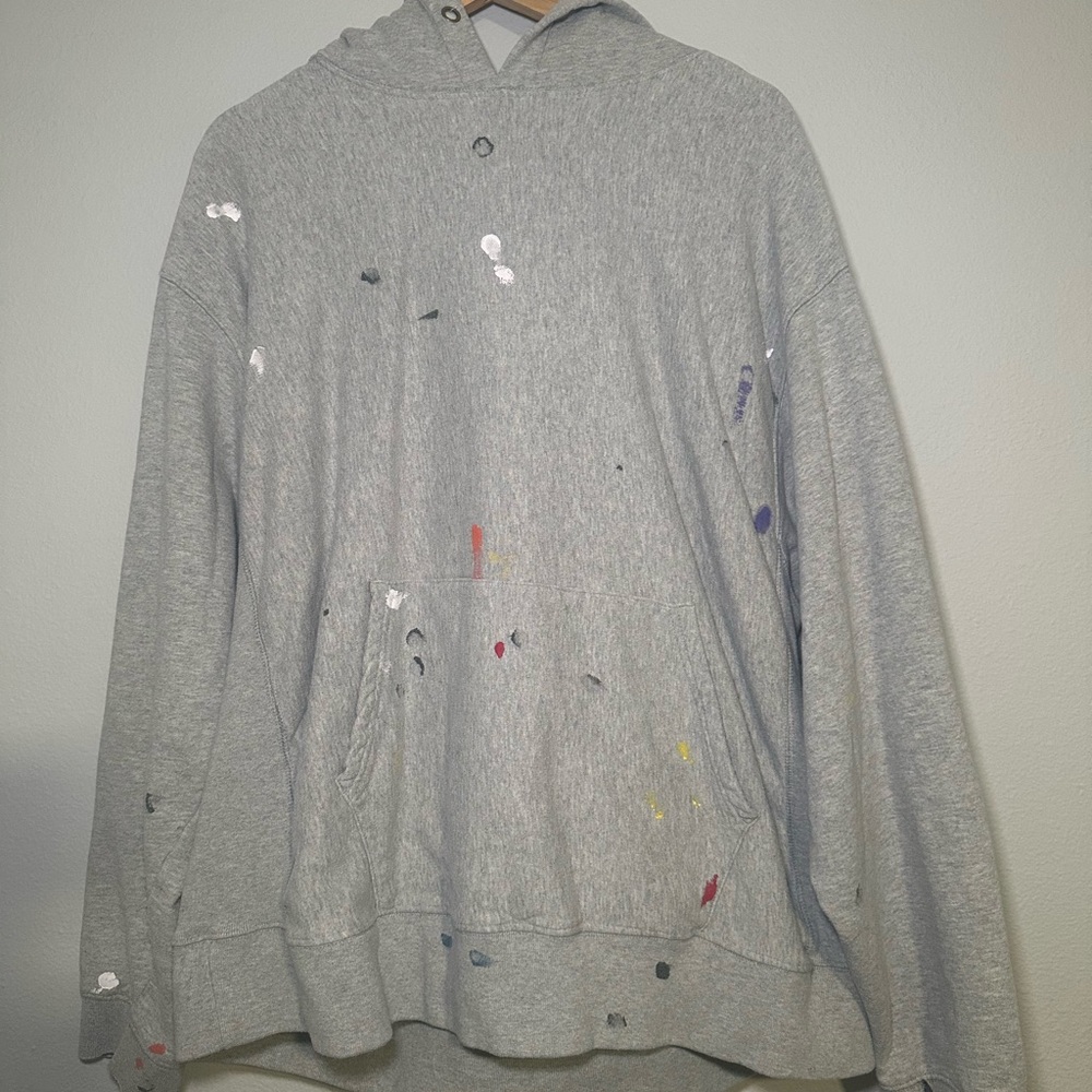 MNML Gray Hoodie Paint Splatter Details